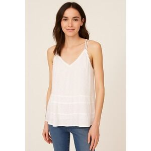 LOFT‎ White Sleeveless Pom Trim Dress Summer Casual Mini Sundress Women's Small